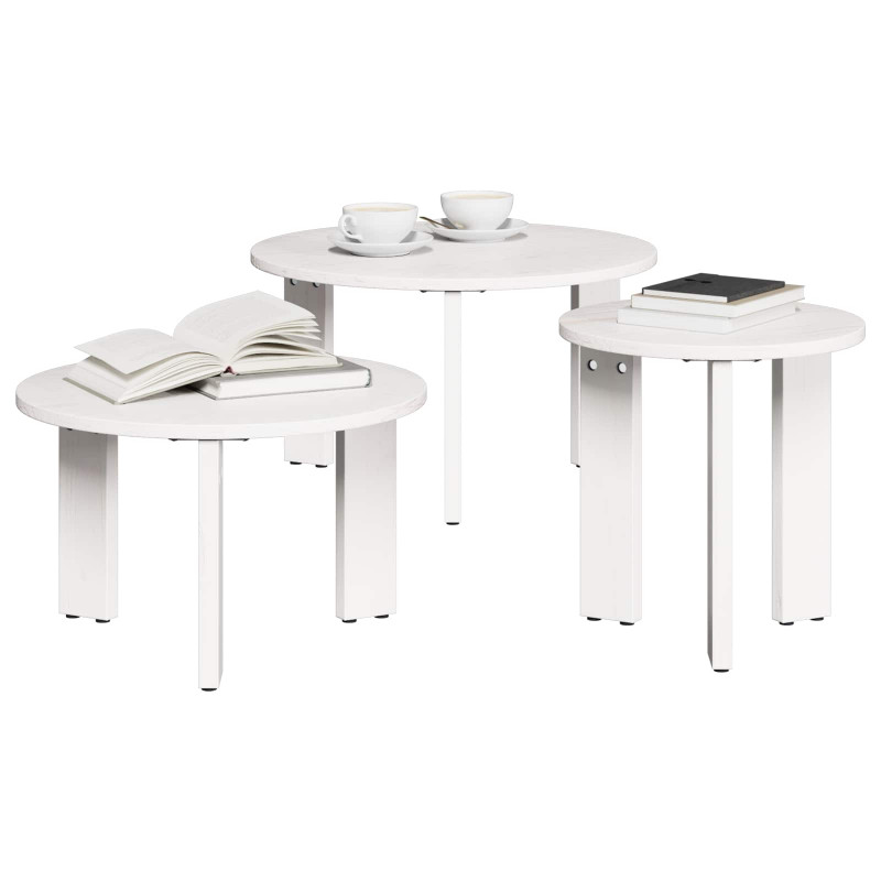 Stolik kawowy 3 pcs Biały Lite drewno sosnowe