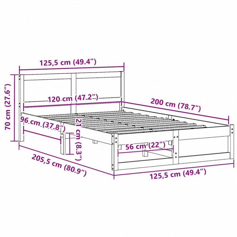 Ramka łóżka Z zagłówkiem Biały 120 x 200 cm Lite drewno sosnowe