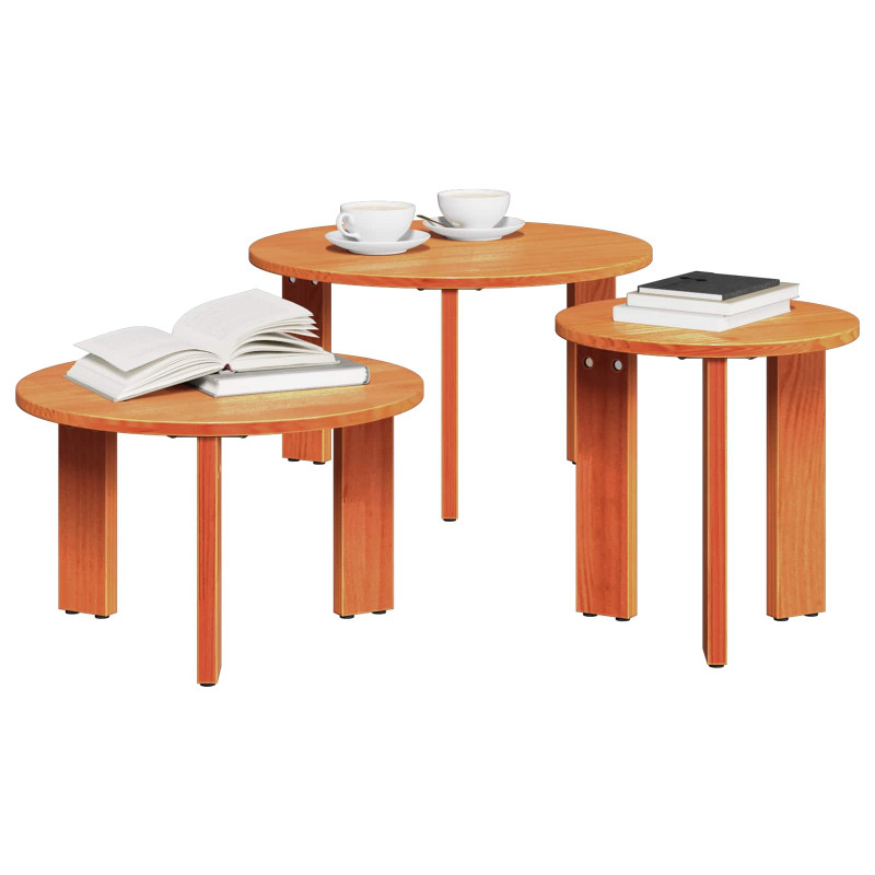 Stolik kawowy 3 pcs Woskowy Brąz Lite drewno sosnowe