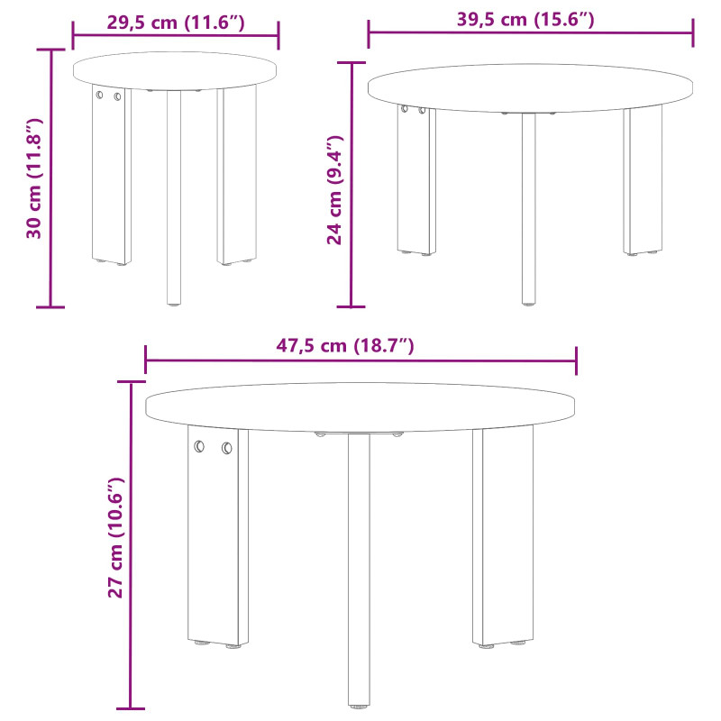 Stolik kawowy 3 pcs Woskowy Brąz Lite drewno sosnowe