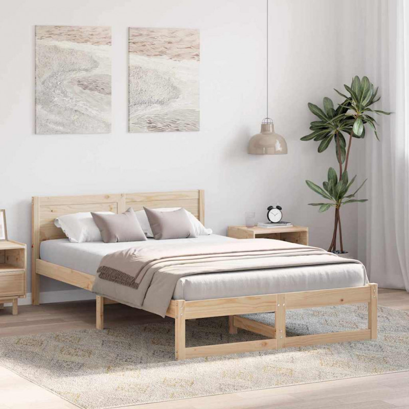 Ramka łóżka Naturalny 140 x 190 cm Lite drewno sosnowe