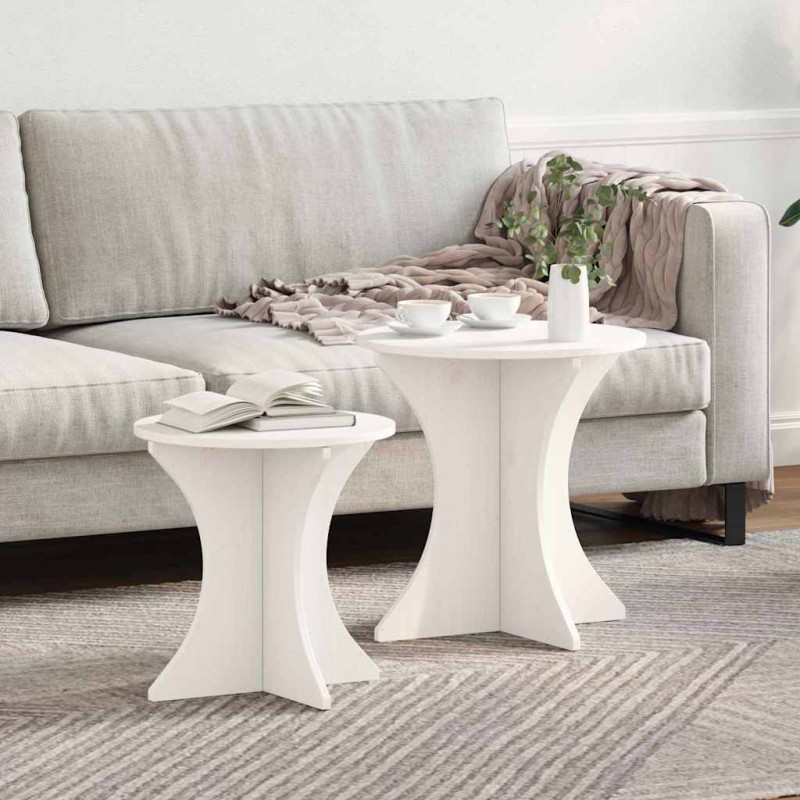 Stolik kawowy 2 pcs Biały Lite drewno sosnowe