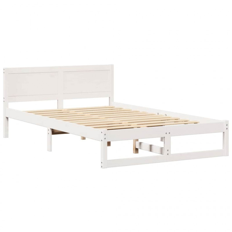 Ramka łóżka Z zagłówkiem Biały 140 x 190 cm Lite drewno sosnowe