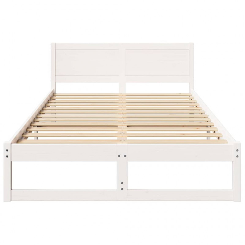 Ramka łóżka Z zagłówkiem Biały 140 x 190 cm Lite drewno sosnowe
