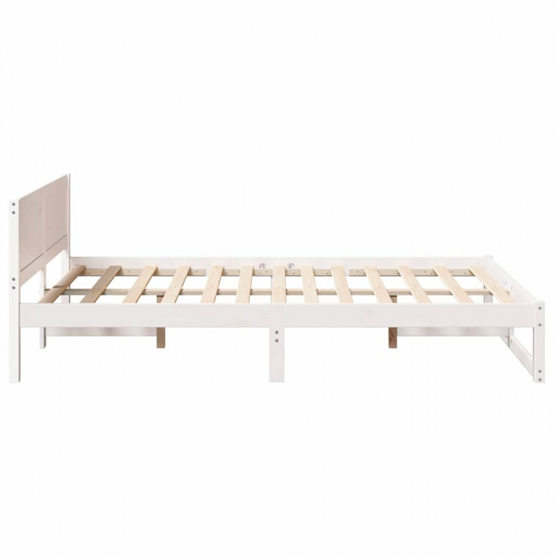 Ramka łóżka Z zagłówkiem Biały 140 x 190 cm Lite drewno sosnowe