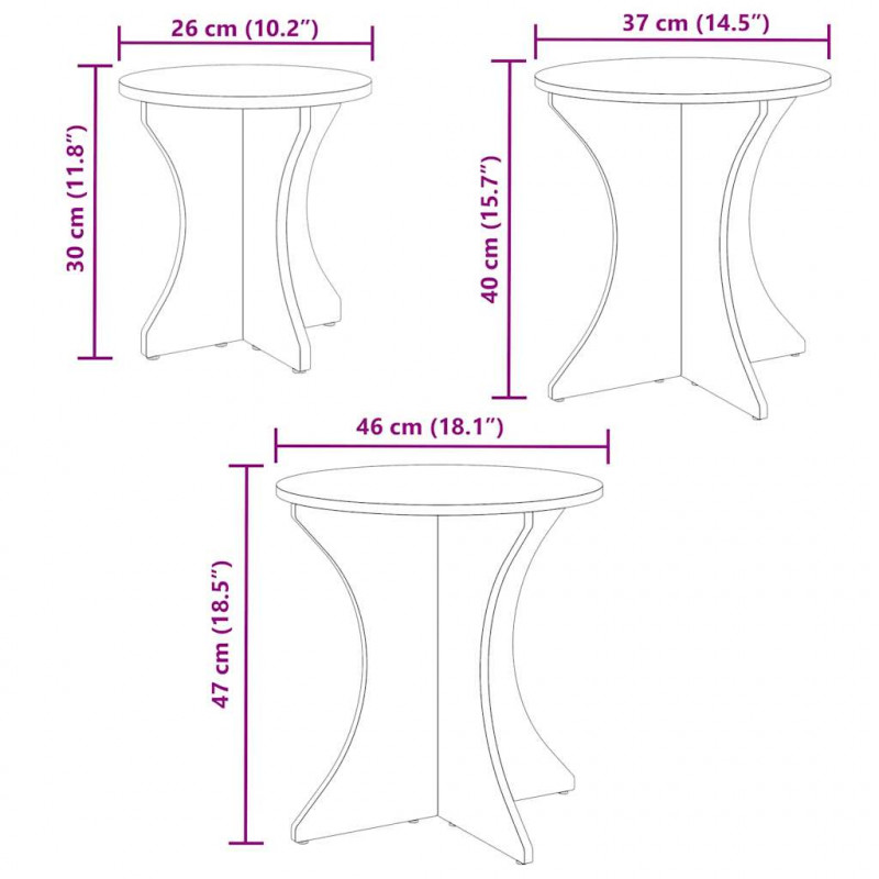 Stolik kawowy 3 pcs Woskowy Brąz