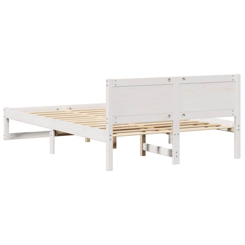 Ramka łóżka Z zagłówkiem Biały 135 x 190 cm Lite drewno sosnowe