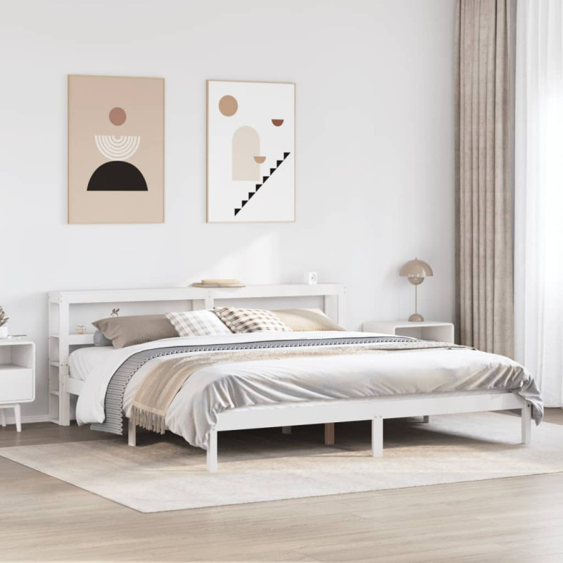 Rama łóżka bez materaca, biała, 180x200 cm, lite drewno sosnowe