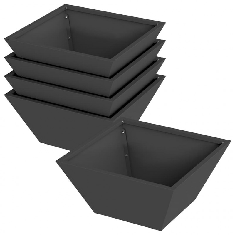 Doniczka ogrodowa 5 pcs Czarny 35 x 35 x 15 cm Stal zimnogięta
