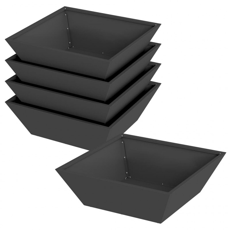 Doniczka ogrodowa 5 pcs Czarny 50 x 50 x 15 cm Stal zimnogięta
