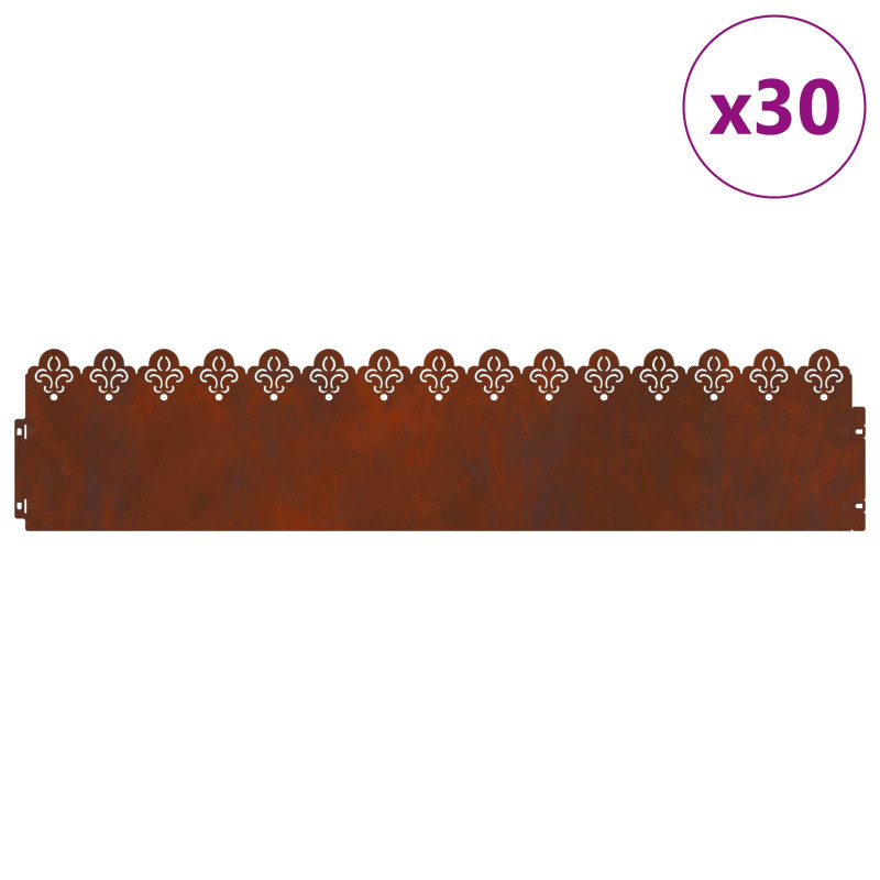 Obrzeża trawnikowe 30 pcs Rdzawy 103 x 0,05 x 22 cm
