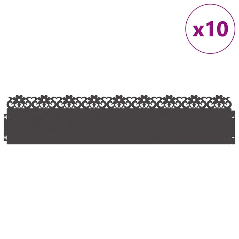 Obrzeża trawnikowe 10 pcs Czarny 103 x 0,05 x 22 cm Stal