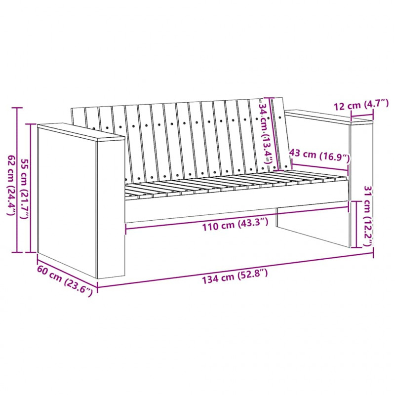 Sofa Ogrodowa Biały 134 x 60 x 62 cm Lite drewno sosnowe