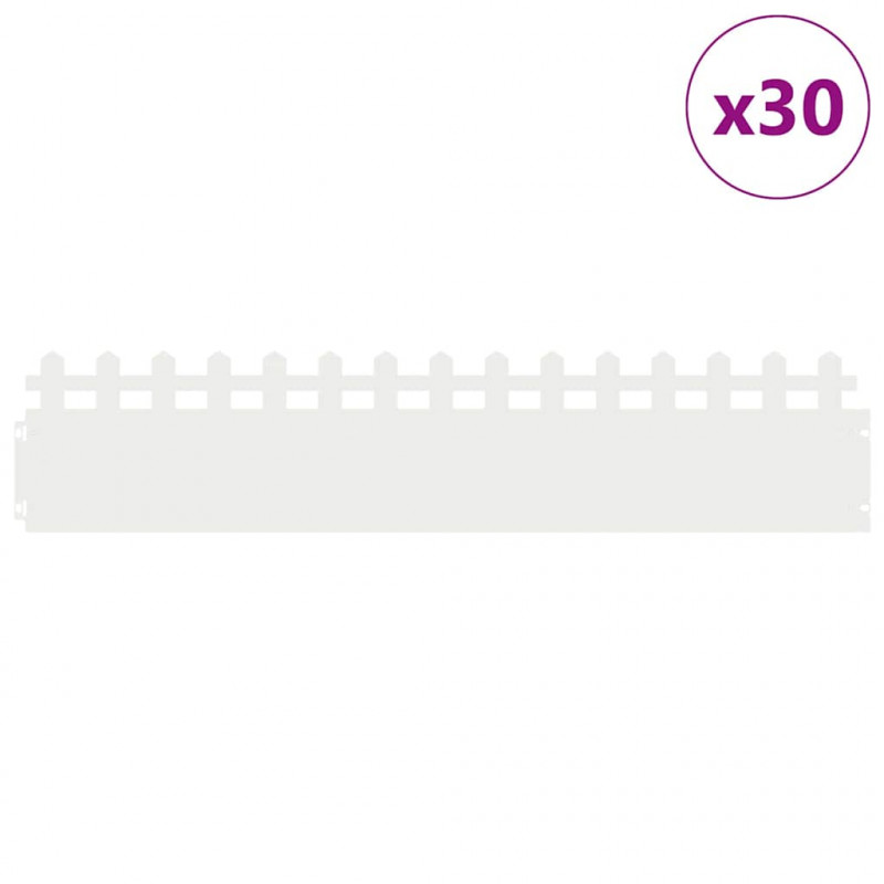 Obrzeża trawnikowe 30 pcs Biały 103 x 0,05 x 22 cm Stal