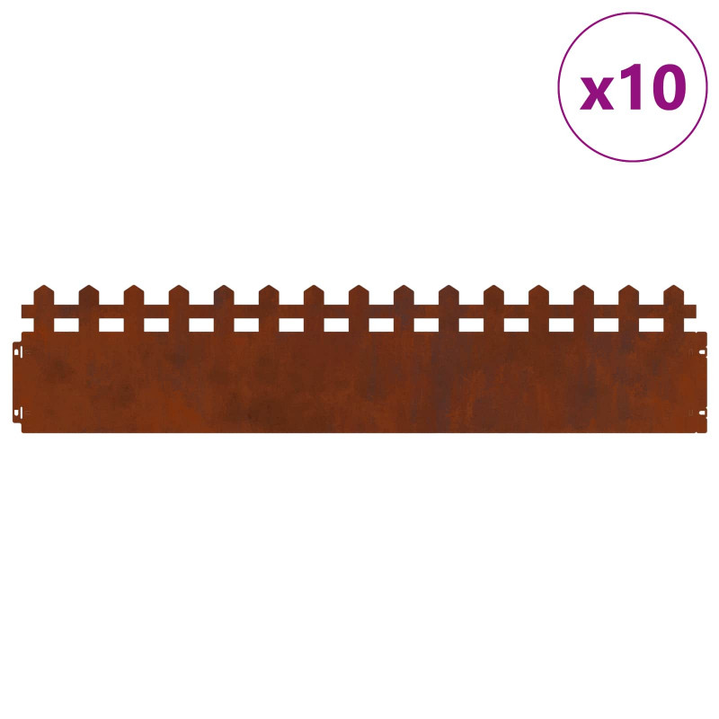 Obrzeża trawnikowe 10 pcs Rdzawy 103 x 0,05 x 22 cm