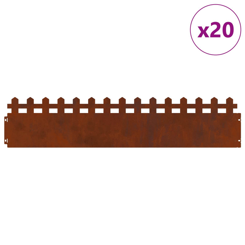 Obrzeża trawnikowe 20 pcs Rdzawy 103 x 0,05 x 22 cm