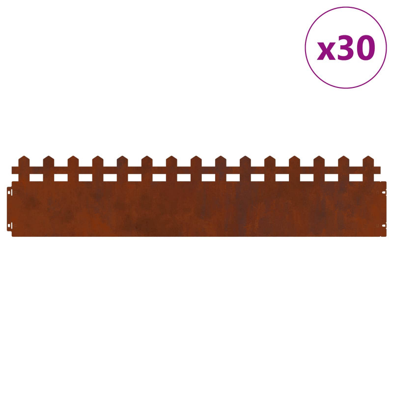 Obrzeża trawnikowe 30 pcs Rdzawy 103 x 0,05 x 22 cm