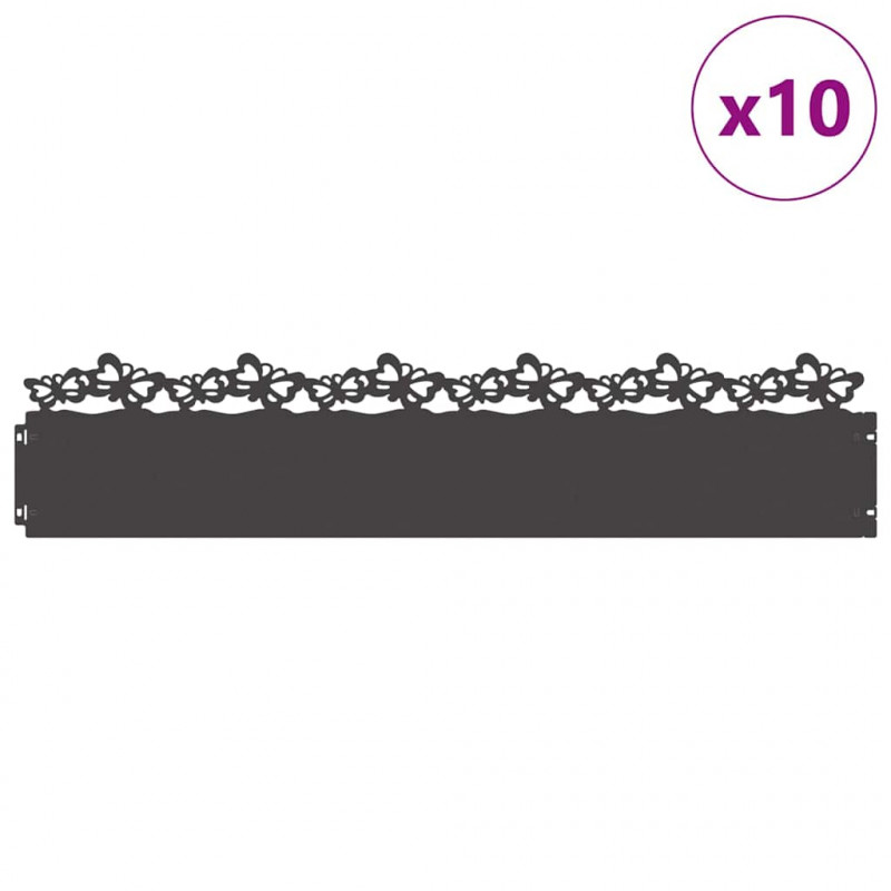 Obrzeża trawnikowe 10 pcs Czarny 103 x 0,05 x 22 cm Stal