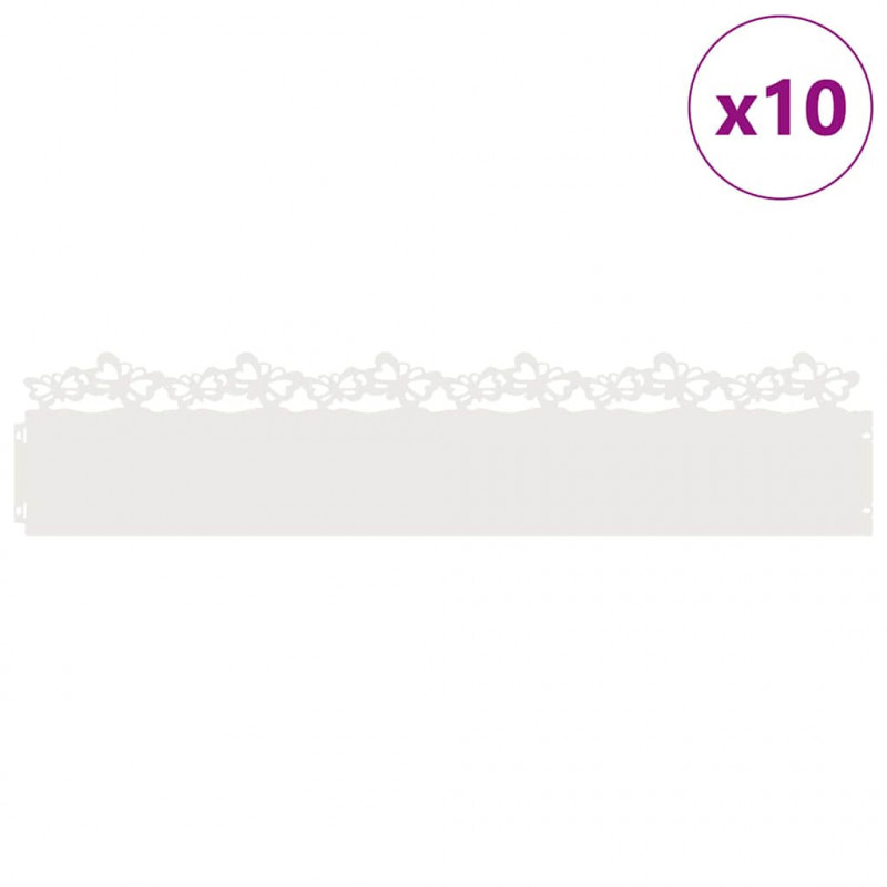 Obrzeża trawnikowe 10 pcs Biały 103 x 0,05 x 22 cm Stal