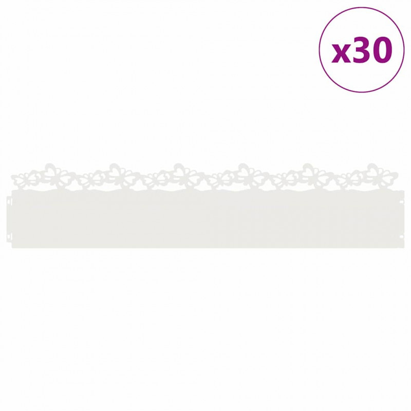 Obrzeża trawnikowe 30 pcs Biały 103 x 0,05 x 22 cm Stal