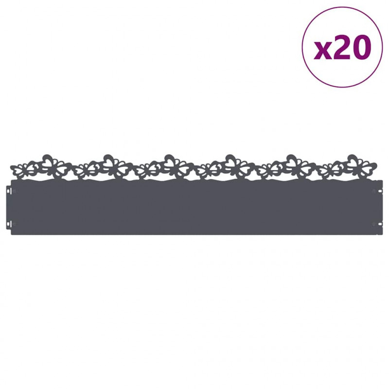 Obrzeża trawnikowe 20 pcs Antracyt 103 x 0,05 x 22 cm Stal