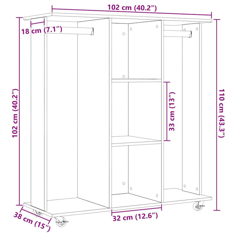 Garderoba Czarny dąb 102 x 38 x 110 cm Materiał drewnopochodny