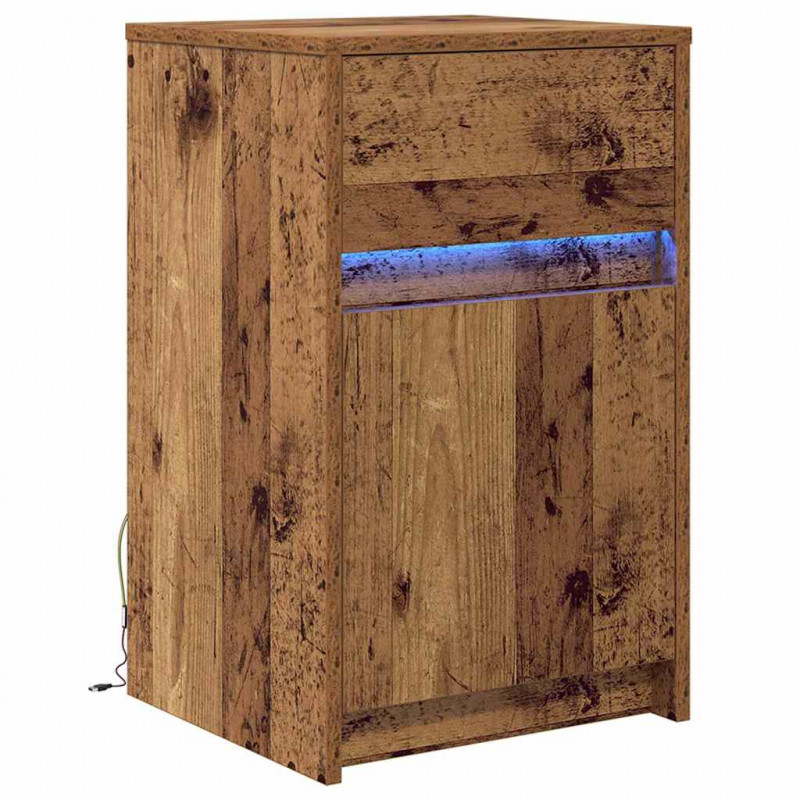 LED Stolik nocny z szufladą Stare drewno 38 x 34 x 61 cm