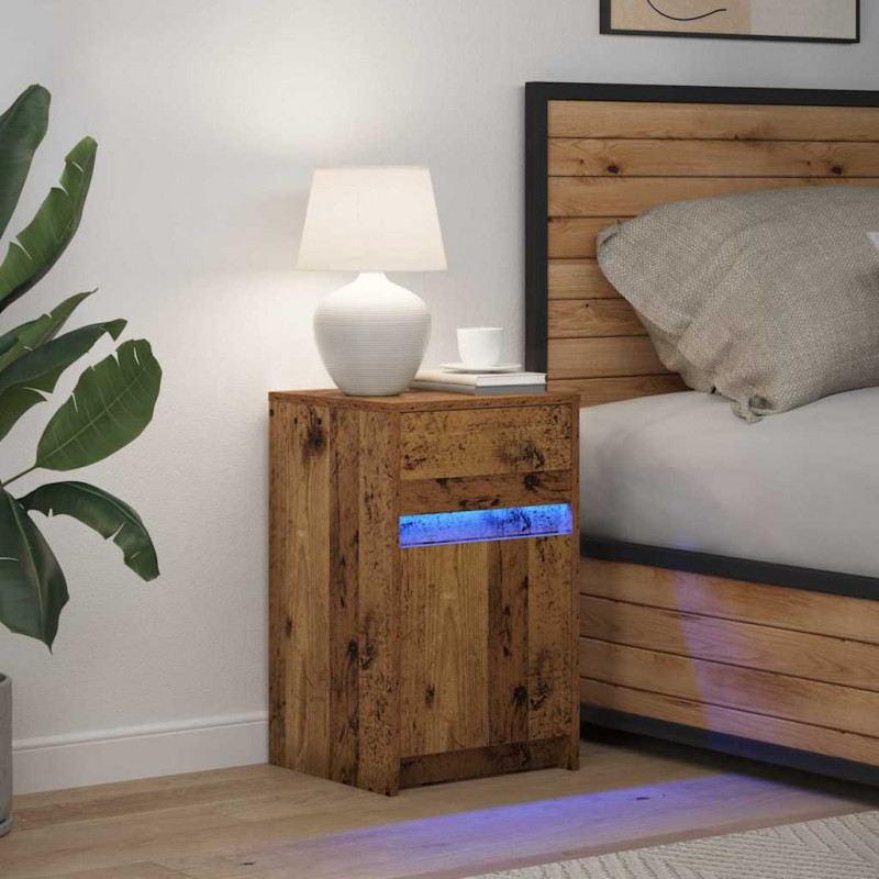 LED Stolik nocny z szufladą Stare drewno 38 x 34 x 61 cm