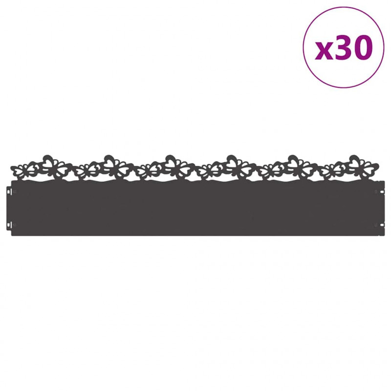Obrzeża trawnikowe 30 pcs Czarny 103 x 0,05 x 22 cm Stal