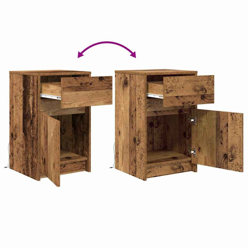 LED Stolik nocny z szufladą 2 pcs Stare drewno 38 x 34 x 61 cm