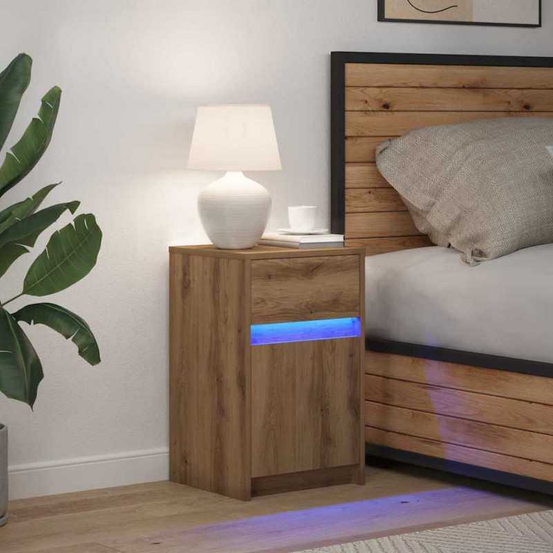 LED Stolik nocny z szufladą dąb artisan 38 x 34 x 61 cm