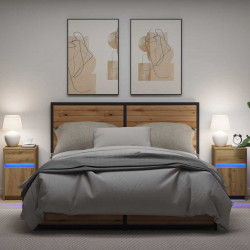 LED Stolik nocny z szufladą 2 pcs dąb artisan 38 x 34 x 61 cm