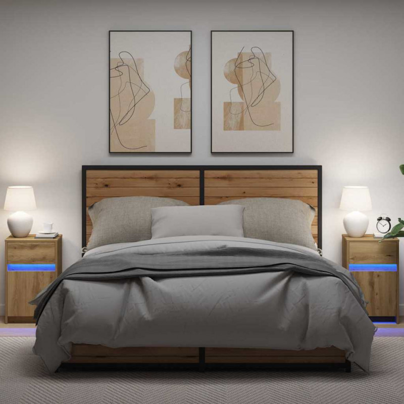 LED Stolik nocny z szufladą 2 pcs dąb artisan 38 x 34 x 61 cm
