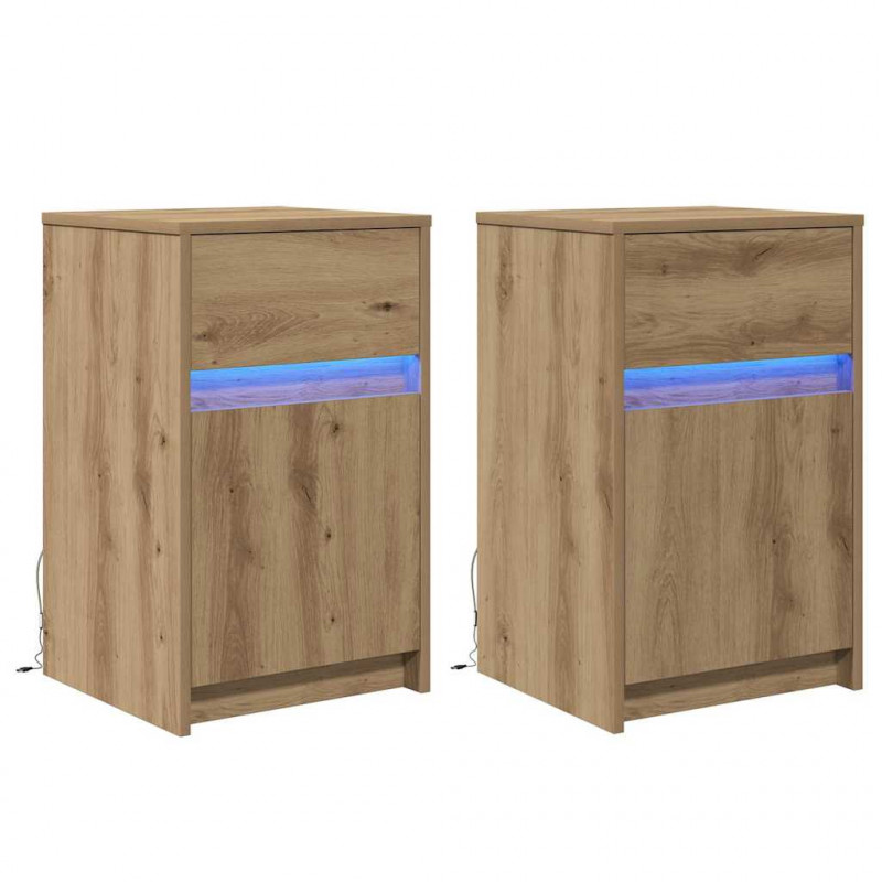 LED Stolik nocny z szufladą 2 pcs dąb artisan 38 x 34 x 61 cm