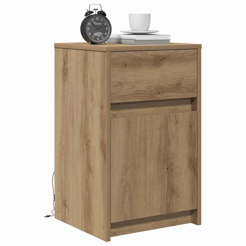 LED Stolik nocny z szufladą 2 pcs dąb artisan 38 x 34 x 61 cm