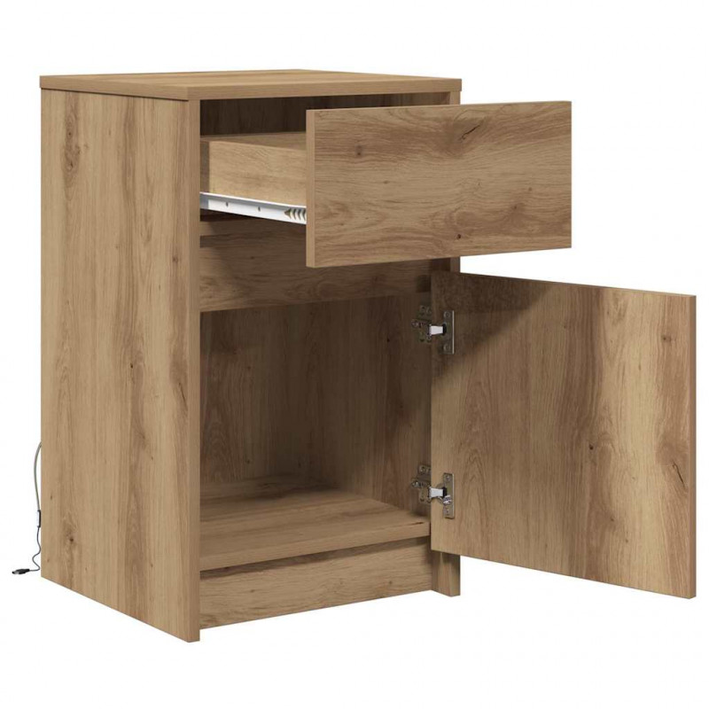 LED Stolik nocny z szufladą 2 pcs dąb artisan 38 x 34 x 61 cm