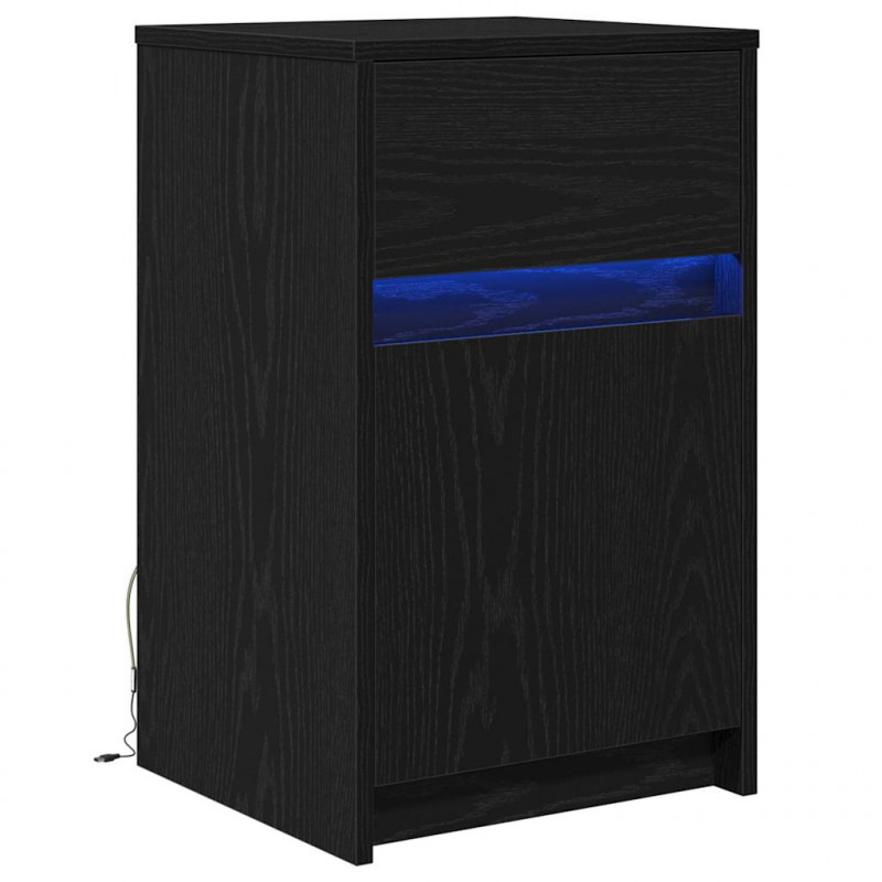 LED Stolik nocny z szufladą Czarny dąb 38 x 34 x 61 cm