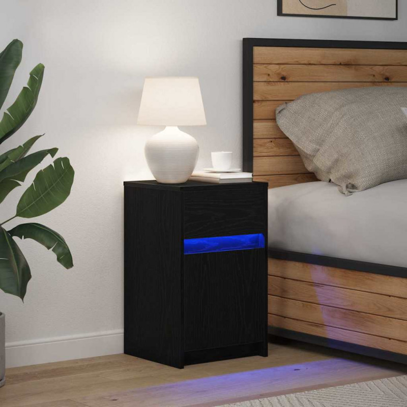 LED Stolik nocny z szufladą Czarny dąb 38 x 34 x 61 cm
