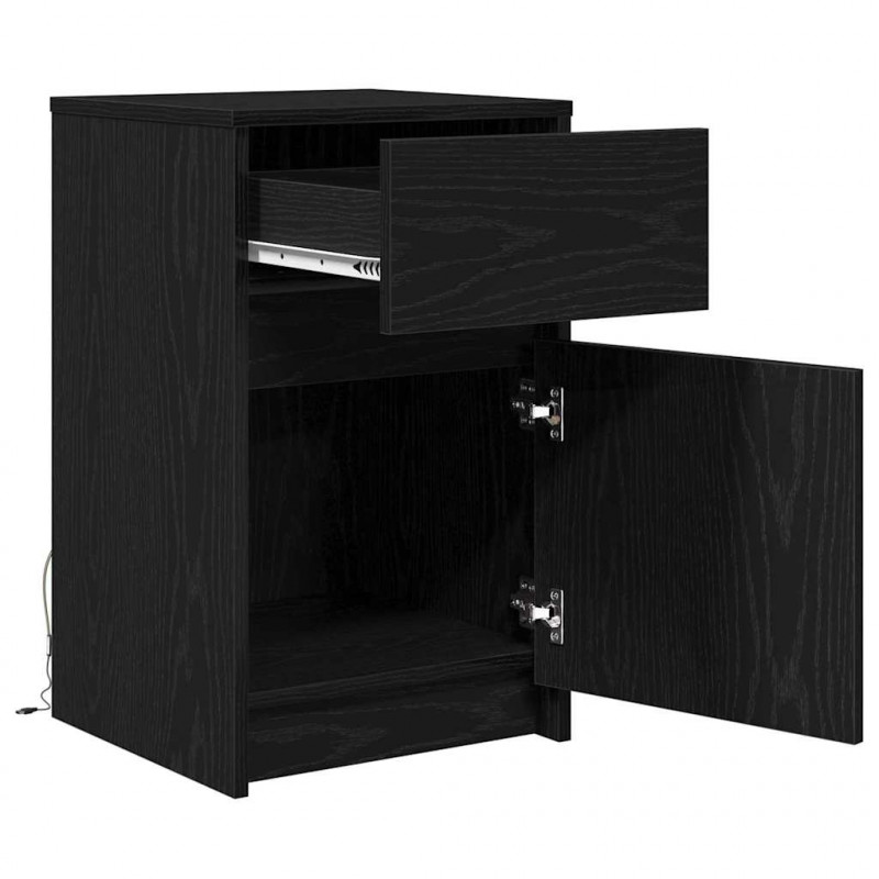 LED Stolik nocny z szufladą Czarny dąb 38 x 34 x 61 cm