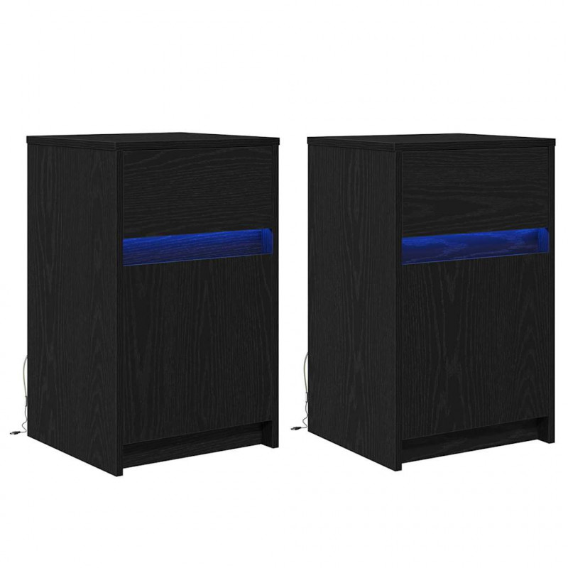 LED Stolik nocny z szufladą 2 pcs Czarny dąb 38 x 34 x 61 cm