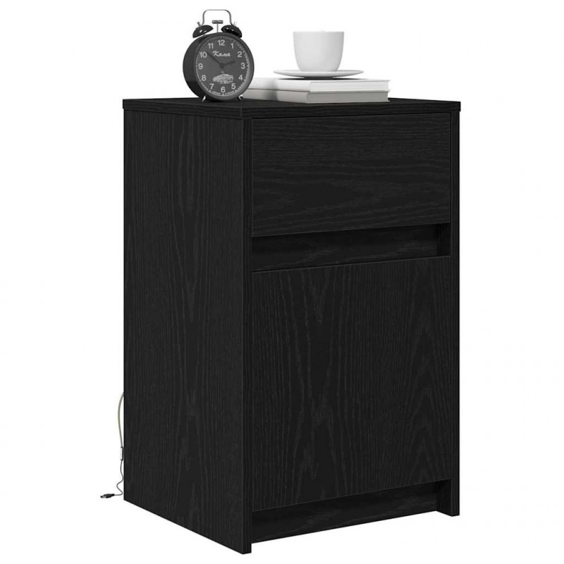 LED Stolik nocny z szufladą 2 pcs Czarny dąb 38 x 34 x 61 cm