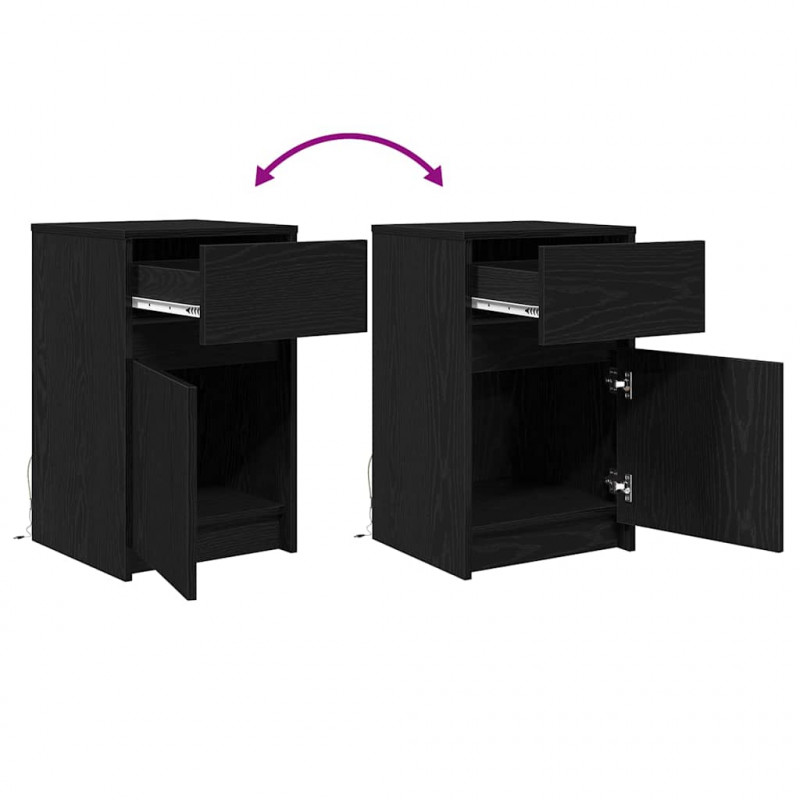 LED Stolik nocny z szufladą 2 pcs Czarny dąb 38 x 34 x 61 cm