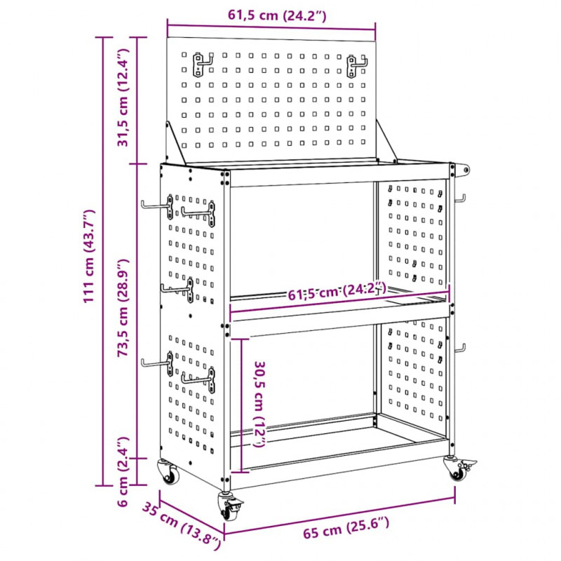 Wózek narzędziowy Antracyt 65 x 35 x 111 cm Stal zimnogięta