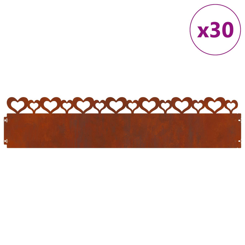 Obrzeża trawnikowe 30 pcs Rdzawy 103 x 0,05 x 22 cm