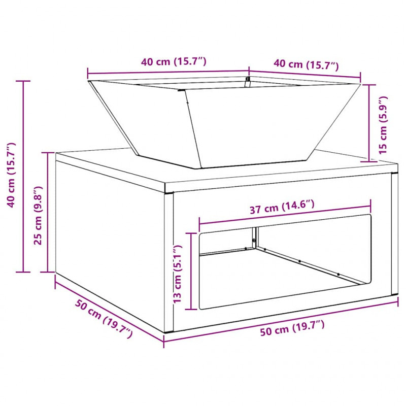 Kominek Czarny 50 x 50 x 40 cm Stal