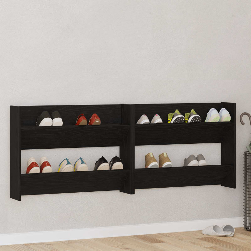 Szafka na buty z półką 2 pcs Czarny Dąb 85 x 18 x 90 cm