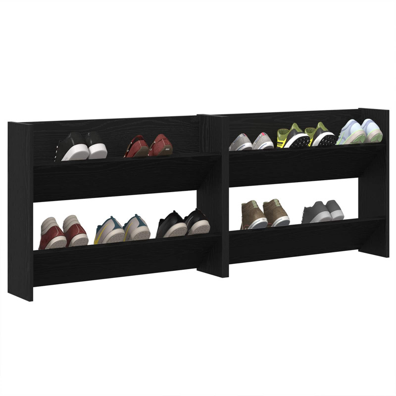 Szafka na buty z półką 2 pcs Czarny Dąb 85 x 18 x 90 cm