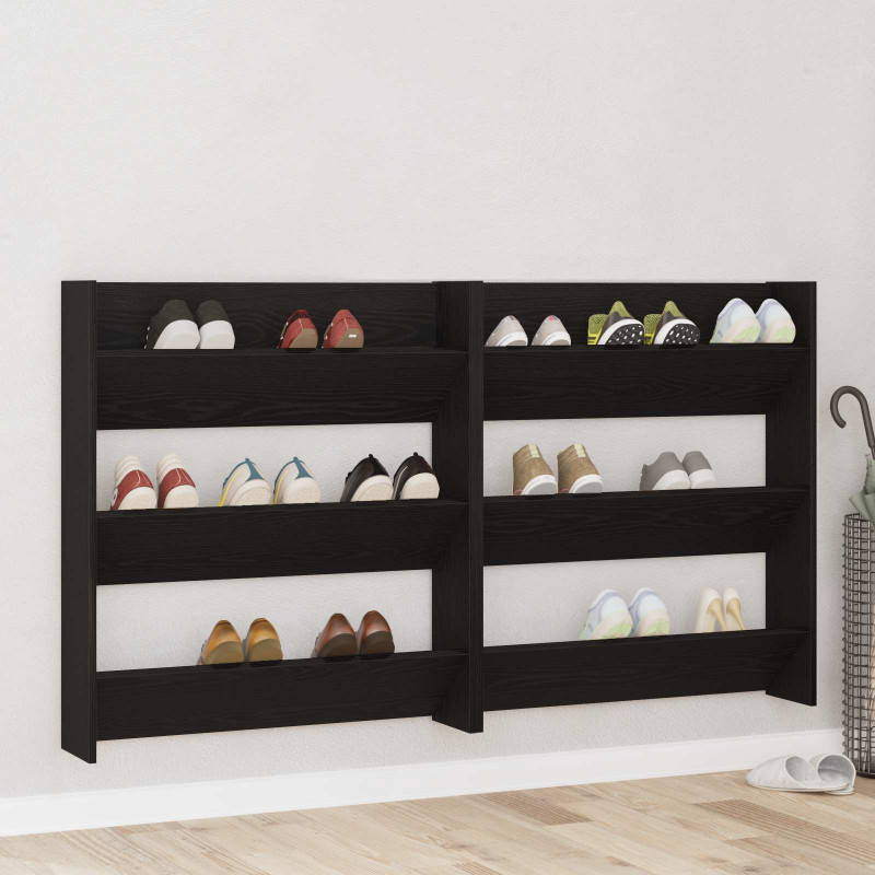 Szafka na buty z półką 2 pcs Czarny Dąb 85 x 18 x 90 cm