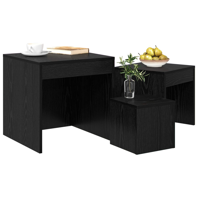 Stolik kawowy 3 pcs Czarny Dąb Materiał drewnopochodny