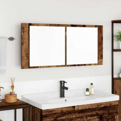 Lustro LED w szafce z półką Stare drewno 100 x 12 x 45 cm